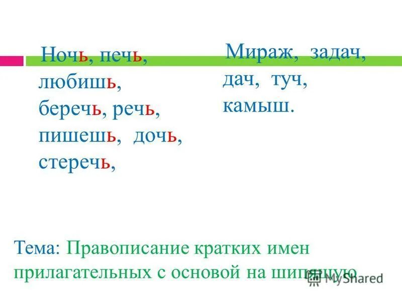 Основа на шипящие. Правописание кратких прилагательных с основой на шипящую. Правописание кратких имен прилагательных с основой на шипящую. Краткие прилагательные с шипящими. Правописание кратких прилагательных с шипящей на конце.