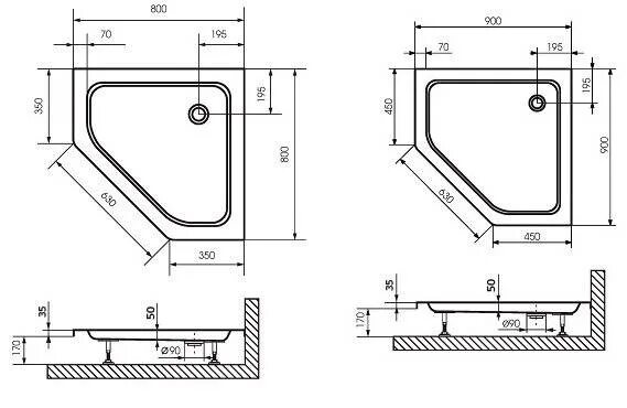 Схемы поддонов душевых. Душевой поддон 85х85 четверть круга. Поддон пятиугольный 80х80. Душевой поддон SW-st80. Размер поддона душевой кабины 80х80.