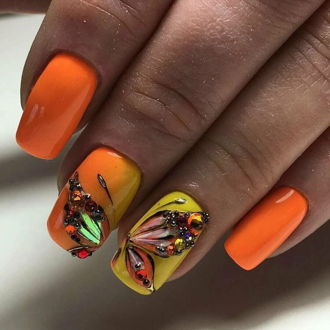Яркие ногти с рисунком. Осенний маникюр. Ногти осень. Яркие оранжевые ногти. Ногти яркие летние.