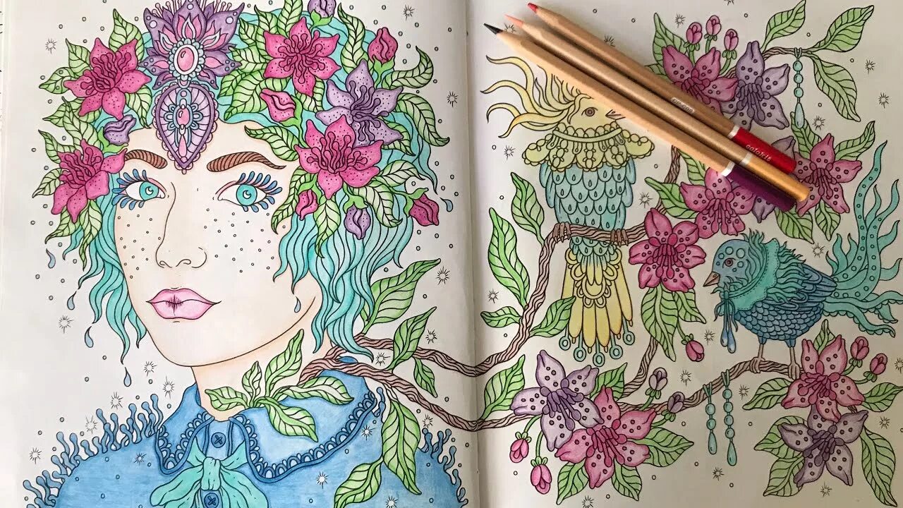 Дневные грезы. Мария тролле раскраски сумеречный сад. Раскраска готовая работа. Необычные раскраски. Готовая раскраска антистресс.