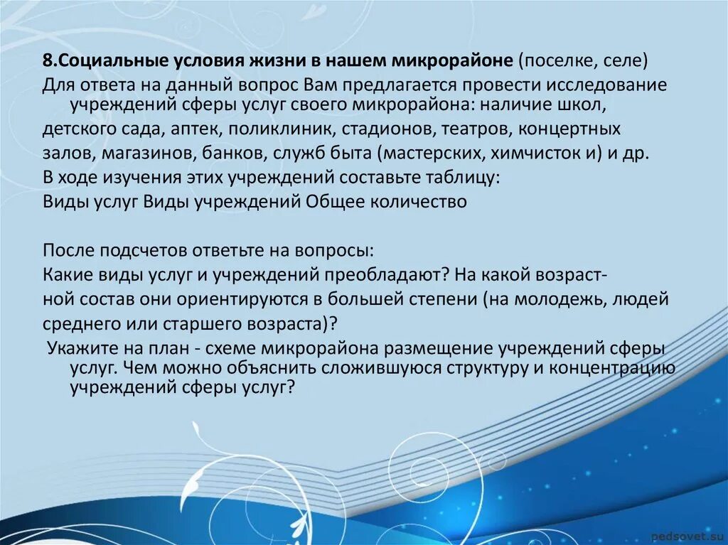 Социальные условия жизни. Как улучшить условия жизни в нашем микрорайоне. Проект как улучшить жизнь в нашем микрорайоне. Подготовьте проект как улучшить условия жизни в нашем микрорайоне.