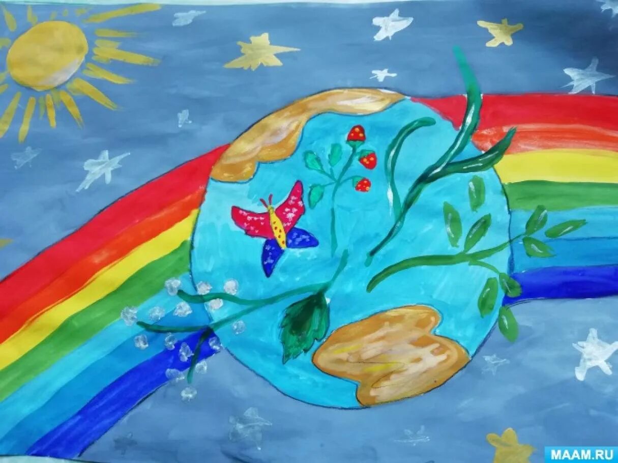 Рисунок на тему Цвети земля. Рисование в старшей группе на тему земля. Рисунок на тему Цветущая Планета. Рисование с детьми на тему Планета земля.