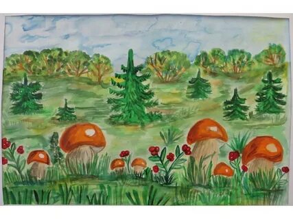 Рисуем грибы в лесу