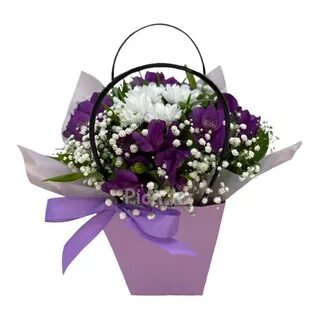 Композиции из хризантем в сумочке