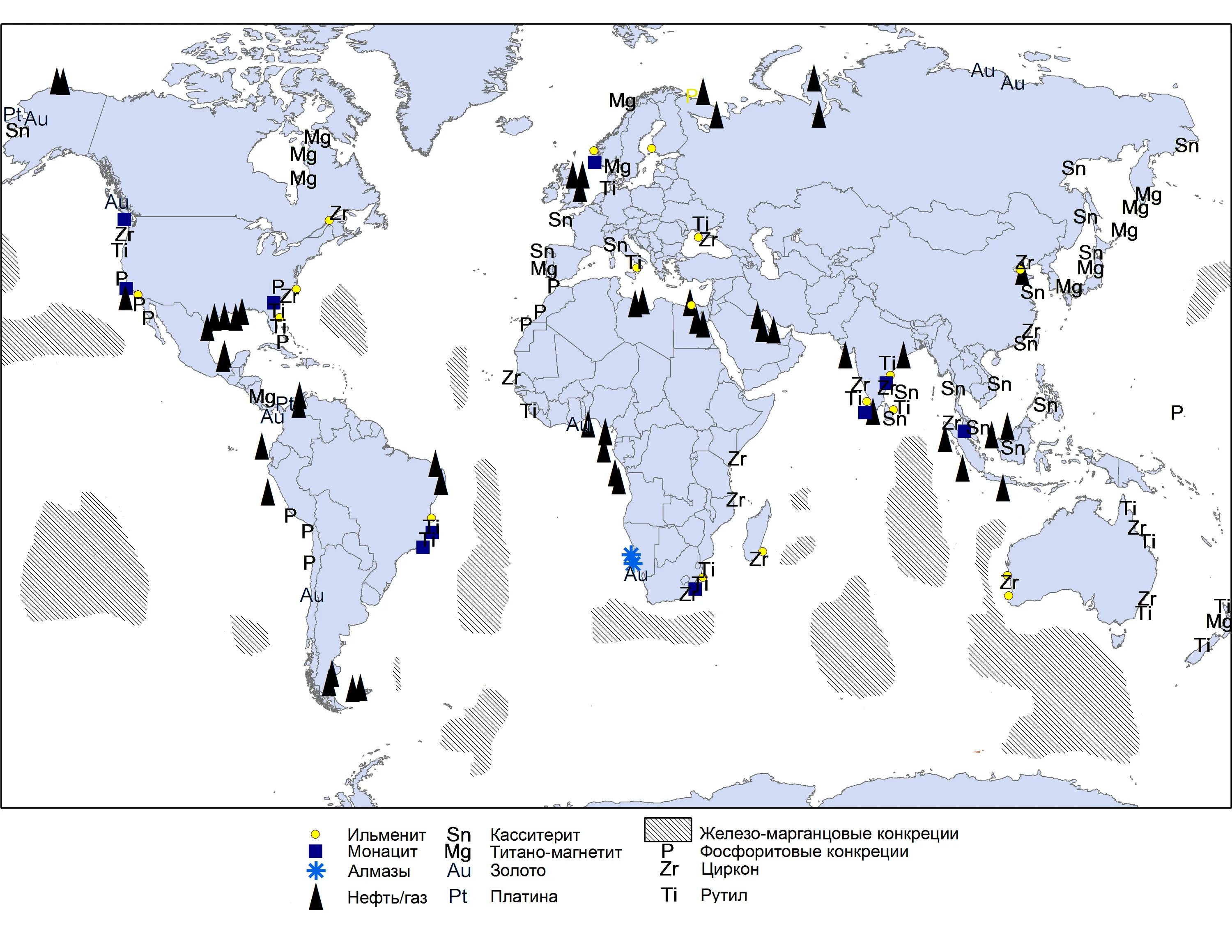 Карта основные месторождения полезных ископаемых в мире.