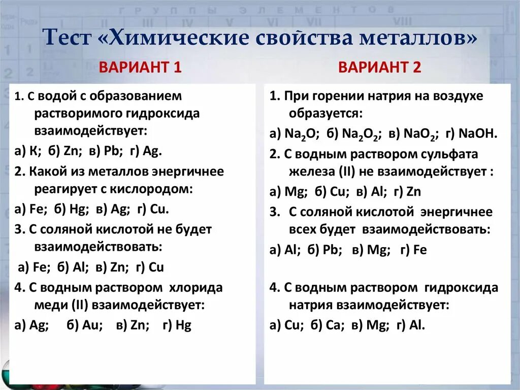 Контрольная работа металлы и неметаллы
