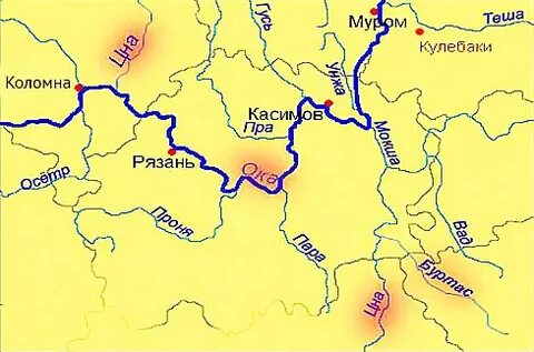 Карта реки ока от истока до устья