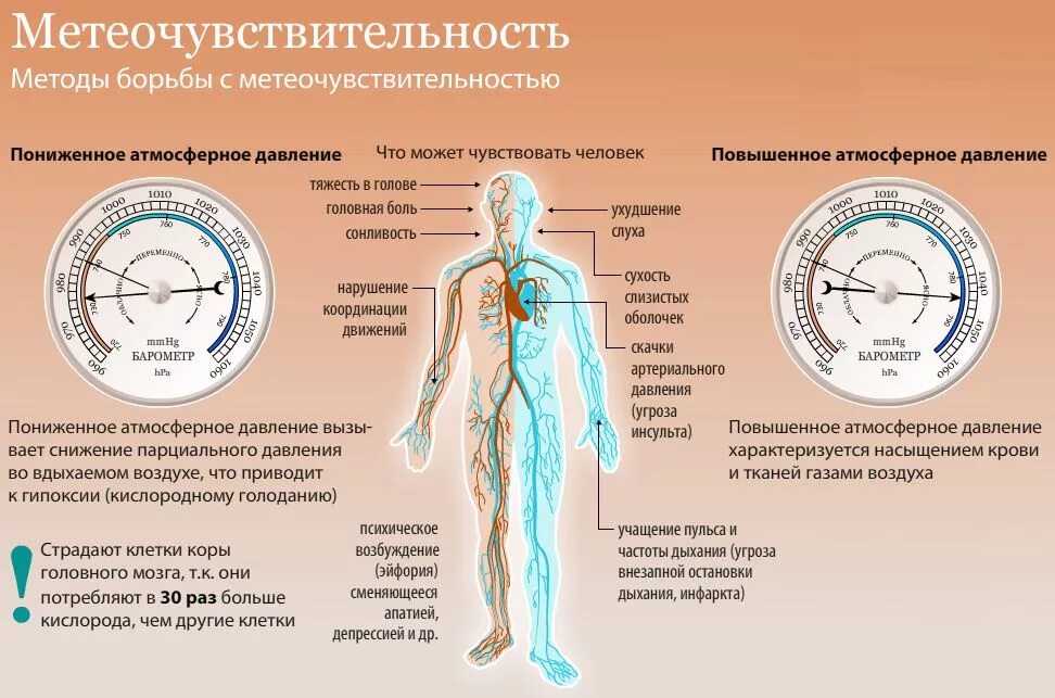 На сколько понижается давление. Влияние атмосферного давления на организм. Повышенное атмосферное давление. Влияние повышенного атмосферного давления на организм. Пониженного атмосферного давления.