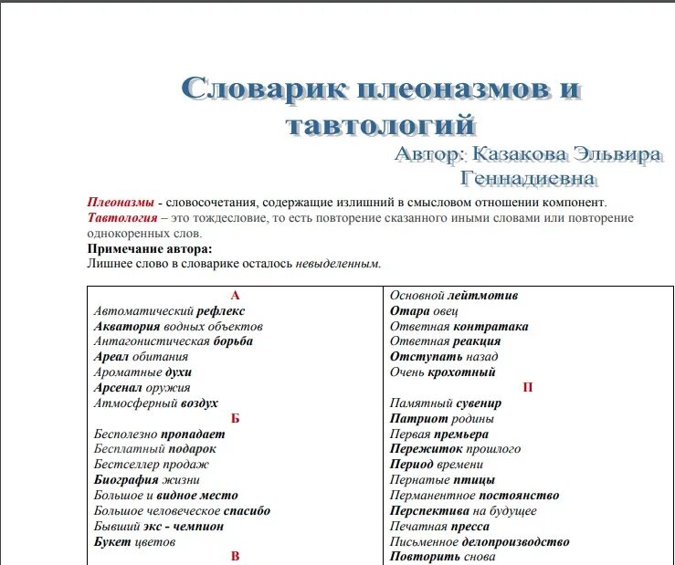 Словарь плеоназмов