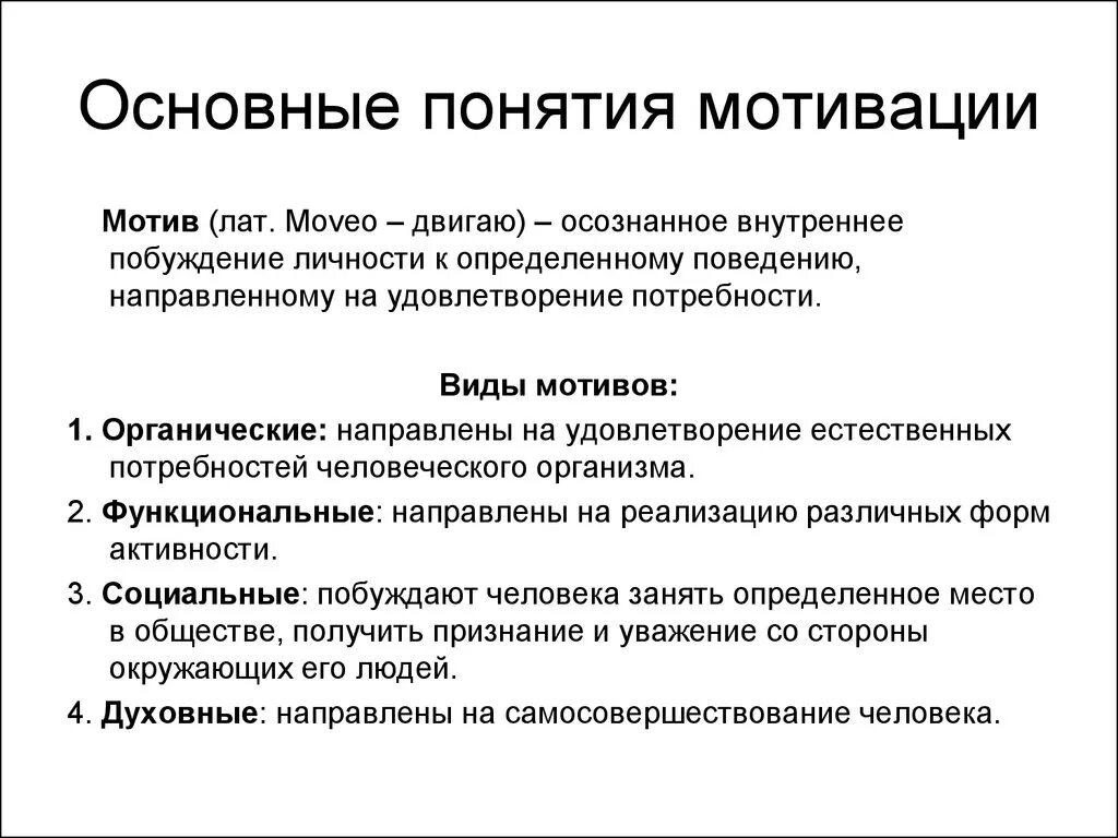 Понятие мотивов виды мотивов