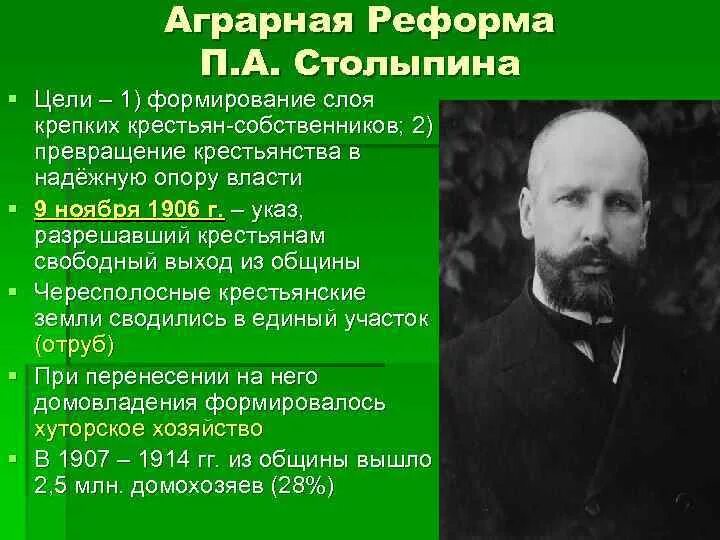 Реформа Столыпина 1906. Аграрная реформа п. а. Столыпина 1906. Столыпин Аграрная реформа кратко. Цели аграрной реформы Столыпина. Столыпинской называют реформу