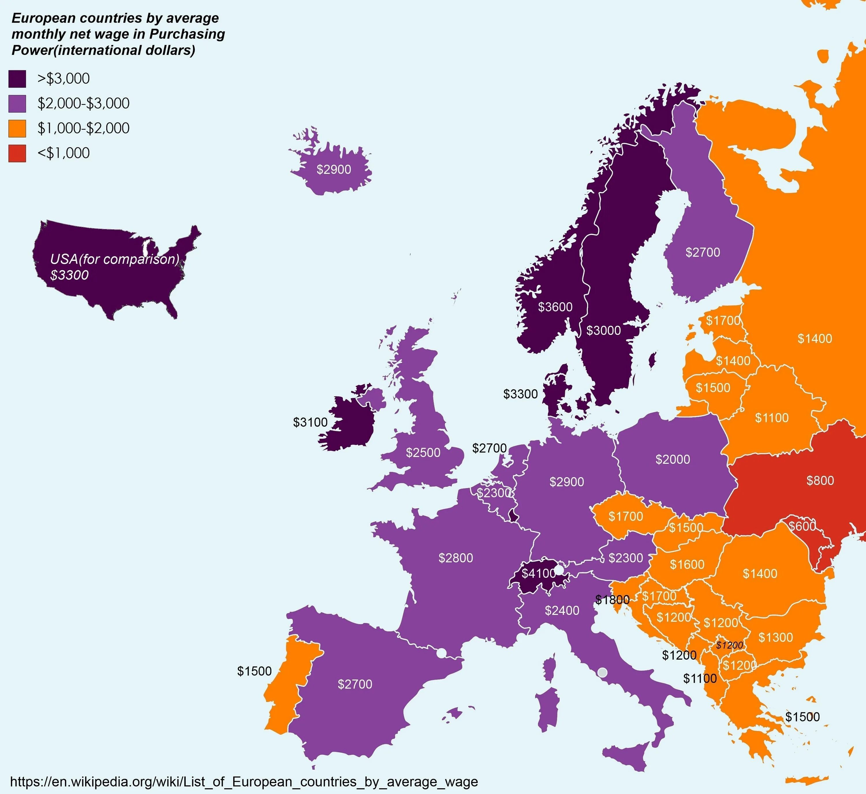 Страны Европы. Карта средних зарплат в Европе. Average wages by Country. Зарплаты в европейских странах.