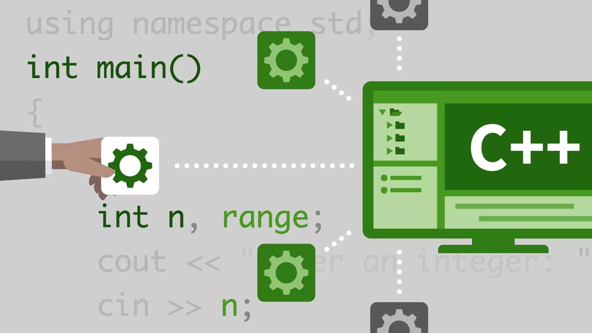 C programming course. C++. c++ programming course. one compiler. compiler logo.