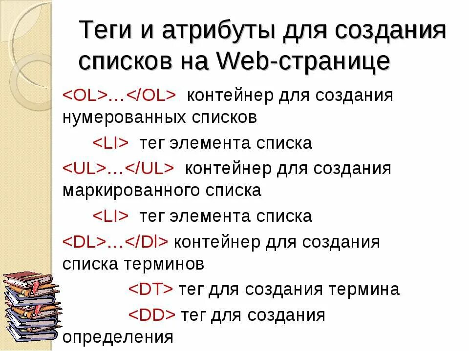 Теги для создания списков. Атрибуты тегов. Тег нумерованного списка. Тег li в html что это. Тэг список