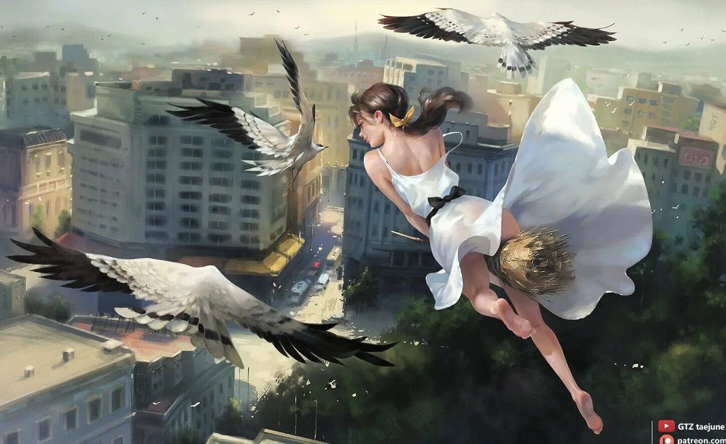 Полет г. Taejune kim. девушка летает. девушка в полете. ангел в полете.