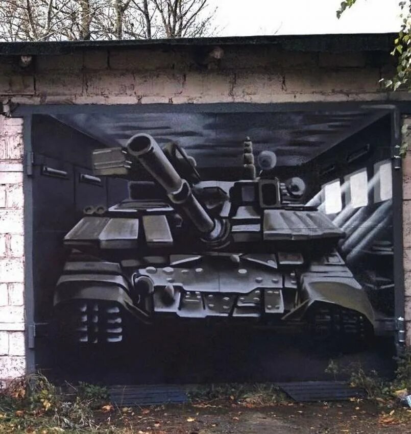 3 д гараж. Танк на гаражных воротах. аэрография на гаражных воротах. аэрография на воротах гаража. рисунки на гаражных воротах.
