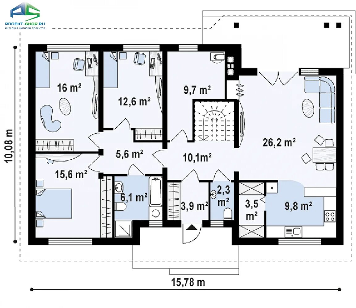 Проект дома 16 на 16 Майя одноэтажный каркасный дом на четыре спальни 9х16 House plans, House const
