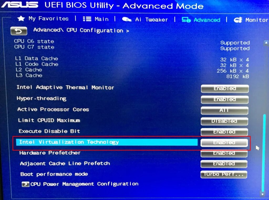 Virtualization technology в биосе