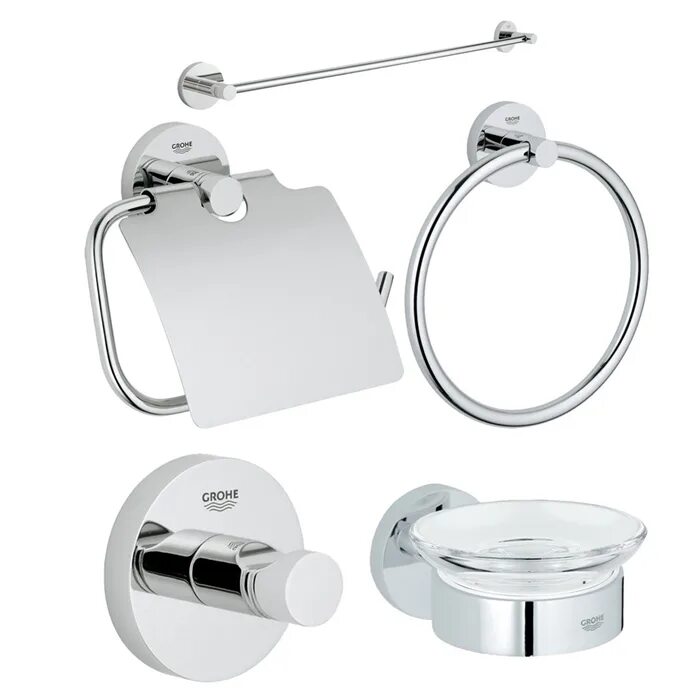 Набор аксессуаров Grohe Essentials (40344001. Grohe Essentials 40344001. 40344001 Essentials набор. Grohe Essentials аксессуары. Наборы для ванной хром