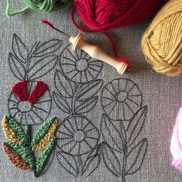 Техники вышивки крючком. Ковровая вышивка Punch Needle. Punch Needle техника вышивания. Вышивка вязальными нитками. Вышивка крючком.