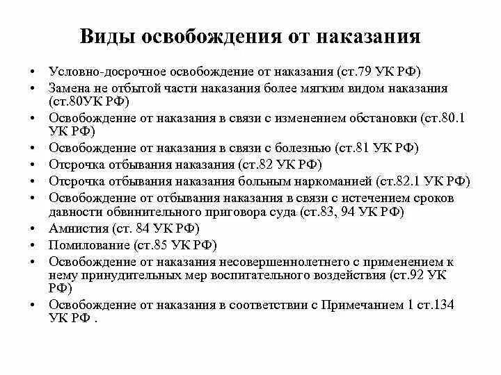 Видами наказаний в ук рф являются. Понятие и виды освобождения от наказания. Условные виды освобождения от уголовного наказания. К безусловным видам освобождения от наказания не относится. Условные и безусловные виды освобождения от наказания.