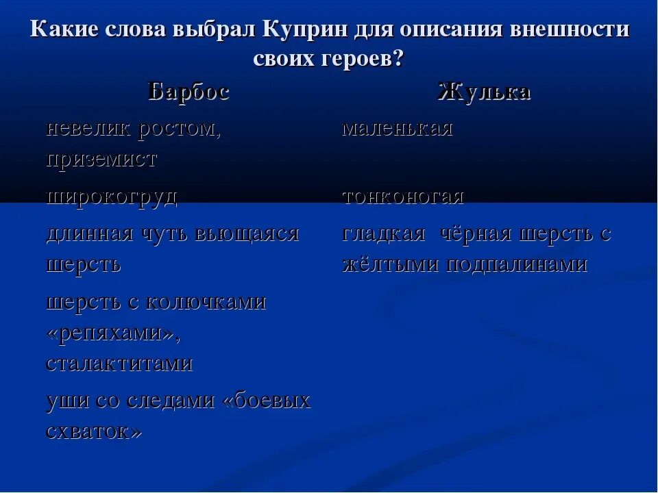 Тест по литературе барбос и жулька. Описание Барбоса и Жульки. Характер Барбоса и Жульки. Куприн Барбос и Жулька характеристика героев. Синквейн Жулька.