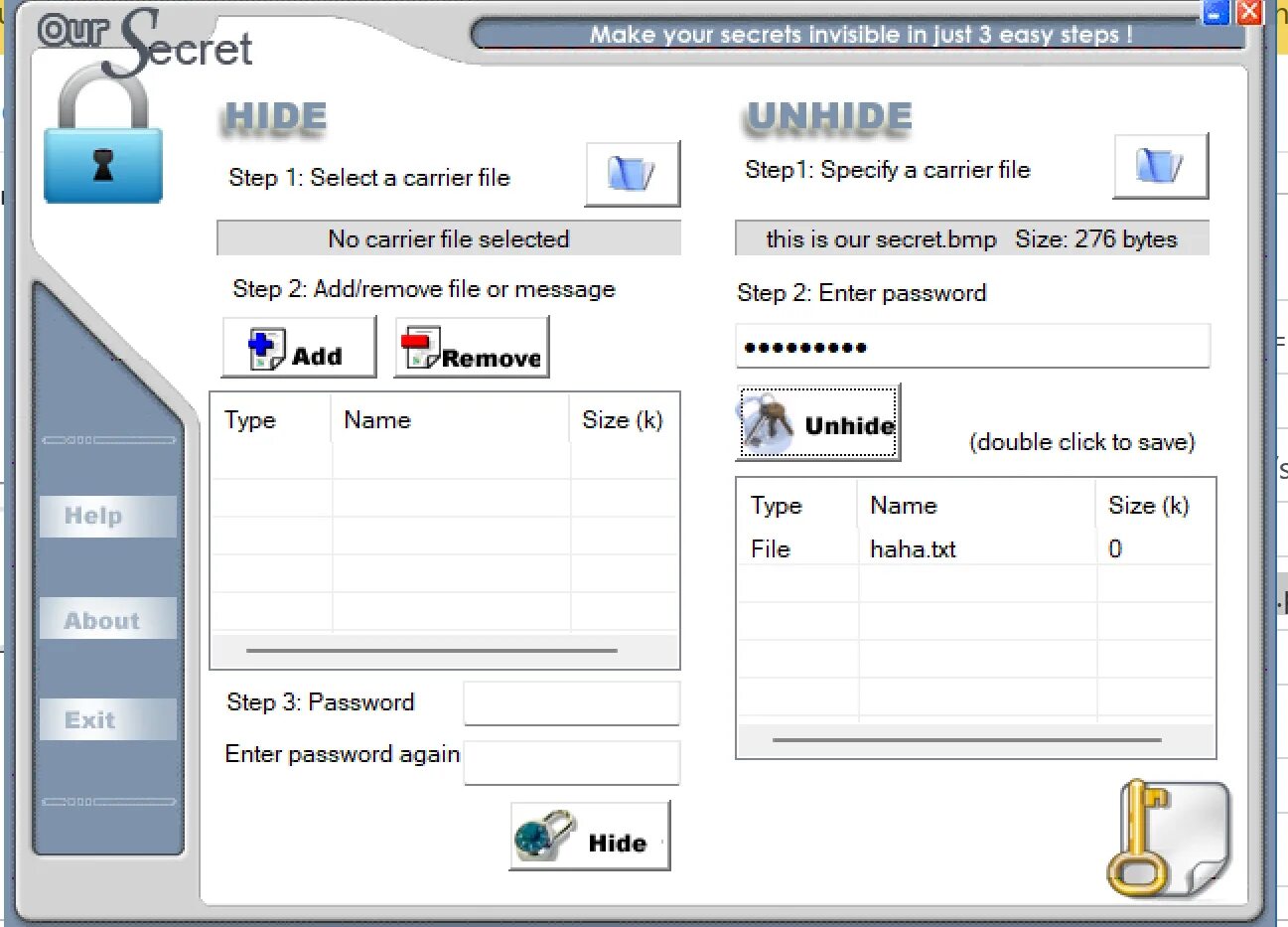 Easy steps 2. Секретная программа. Our Secret 2.5.5.5. Программа шифрования discreet. Настройка Stegosuite.