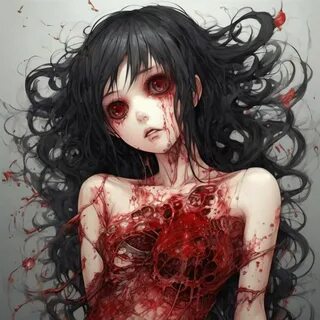 девушка, аниме, гуро, guro, живот, внутренности, gore, вспорот.