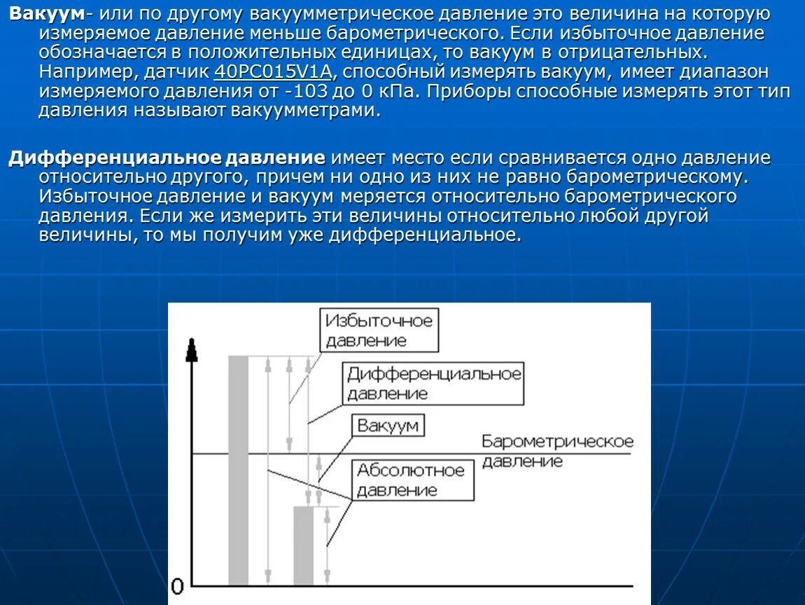 Чем меньше давление тем что. Абсолютное избыточное и дифференциальное давление. Атмосферное избыточное и абсолютное давление. Тип давления избыточное абсолютное. Абсолютное избыточное вакуумметрическое и атмосферное давление.