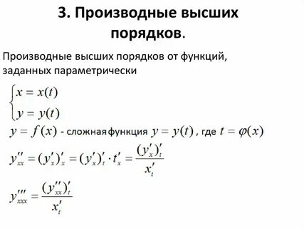 Производные первого порядка данных функций