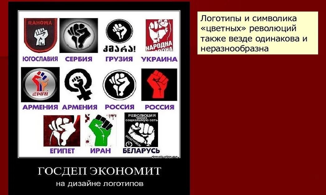 Самый значимый инструмент цветных революций. Символика цветных революций. лозунги цветных революций. эмблемы цветных революций. кулак символ цветных революций.