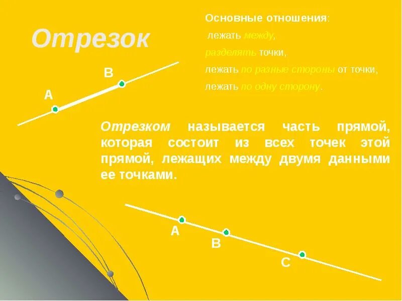 Точки лежащие на прямой при движении. Отрезок. Как называется часть прямой. Что называется отрезком. Свойство расположения точек на прямой.