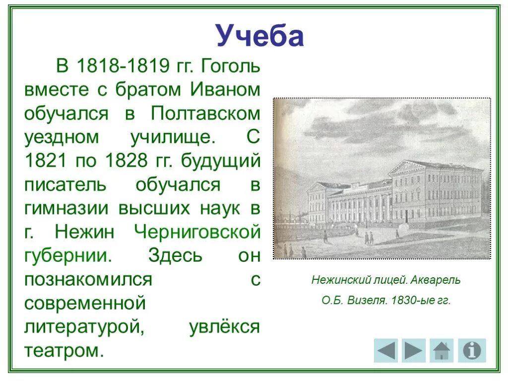 Годы учебы Гоголя. Учеба Гоголя кратко. Гоголь школьные годы