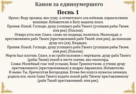 Канон луке читать. Канон о единоумершем. Канон за единоумершего текст. Канон песнь. Молитва воду прошед яко сушу.