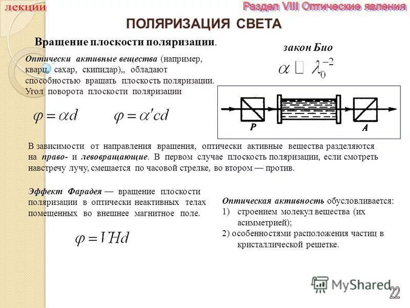 Угол вращения плоскости поляризации