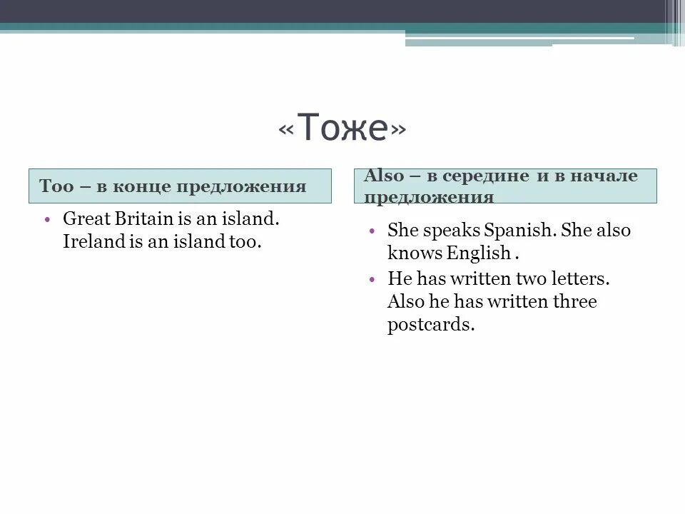 Too either разница. Употребление also. Too в английском языке в конце предложения. Too also either правило. She speaks spanish