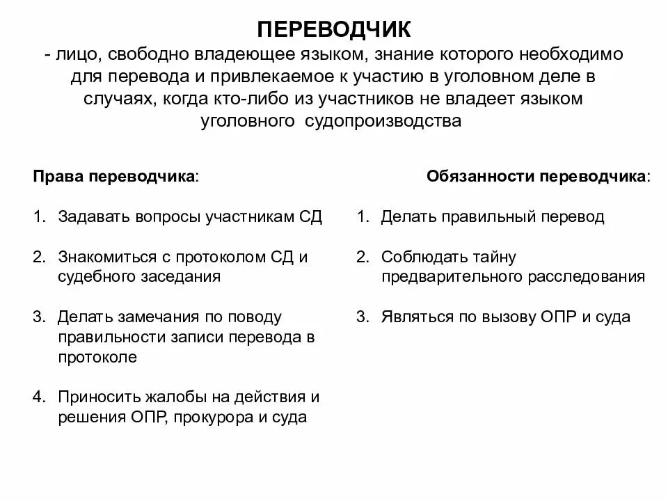 Переводчик вправе. Обязанности Переводчика в уголовном процессе. Процессуальное положение Переводчика в уголовном судопроизводстве.