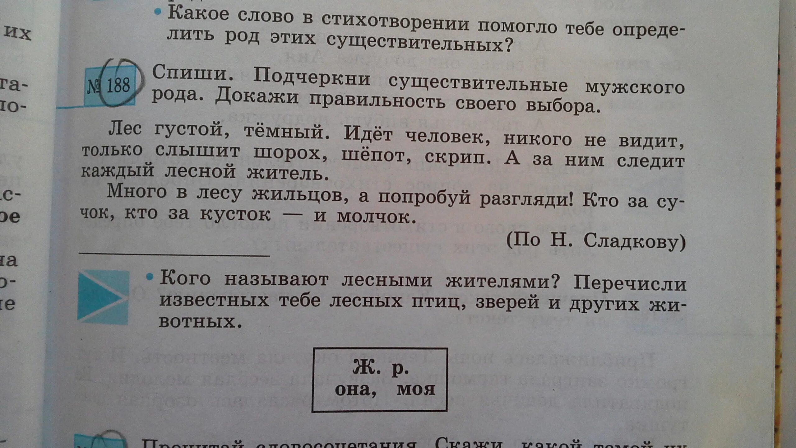 Спиши подчеркни существительные. Подчеркни существительные мужского рода. Подчеркни только существительные. Русский язык Спиши подчеркни имя мужского рода лес густой, темный. В лесной гуще текст