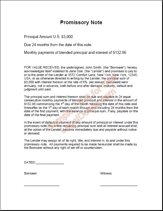 Note examples. Promissory note example. promissory note sample. note sample. personal note example.