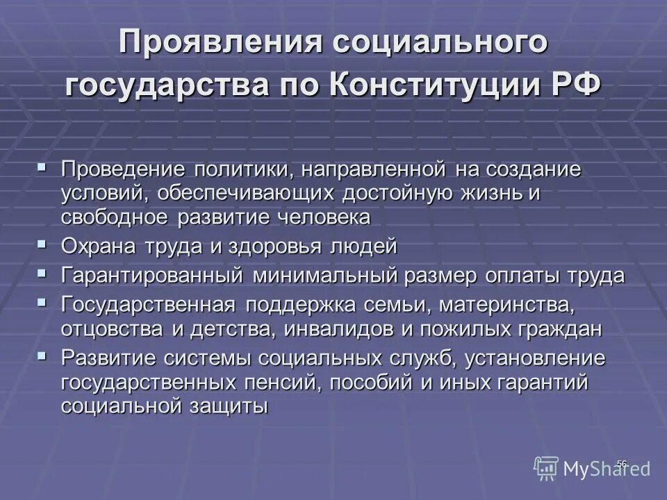 7 признаков конституции. Конституционный принцип социального государства. Конституционныепринцыми социального государства. Проявление конституционного принципа. Параметры социального государства.