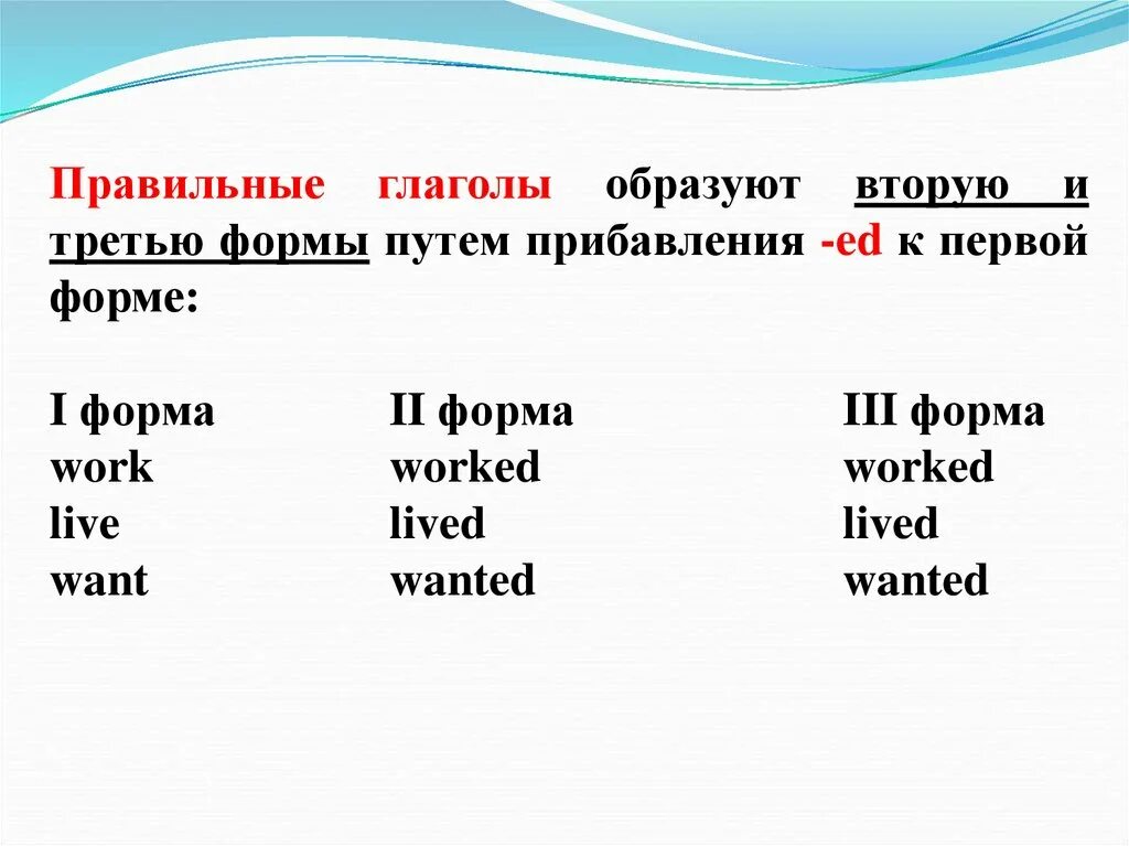 Правильная форма глагола в английском. Правильные глаголы в прошедшем времени в английском языке. Live 3 формы глагола. Правильные глаголы в английском языке таблица 4 класс.