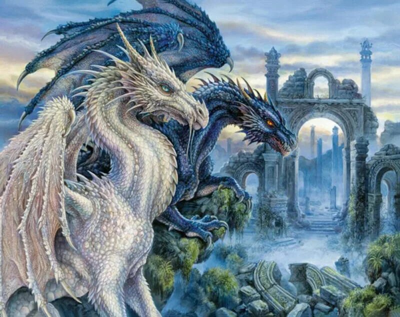 Пазл Ravensburger два дракона (19638), 1000 дет.. Алмазная мозаика китайский дракон. Сказочный дракон. Мистические драконы.