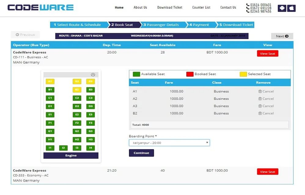 Booking System. Bus ticket. Express Bus ticket.