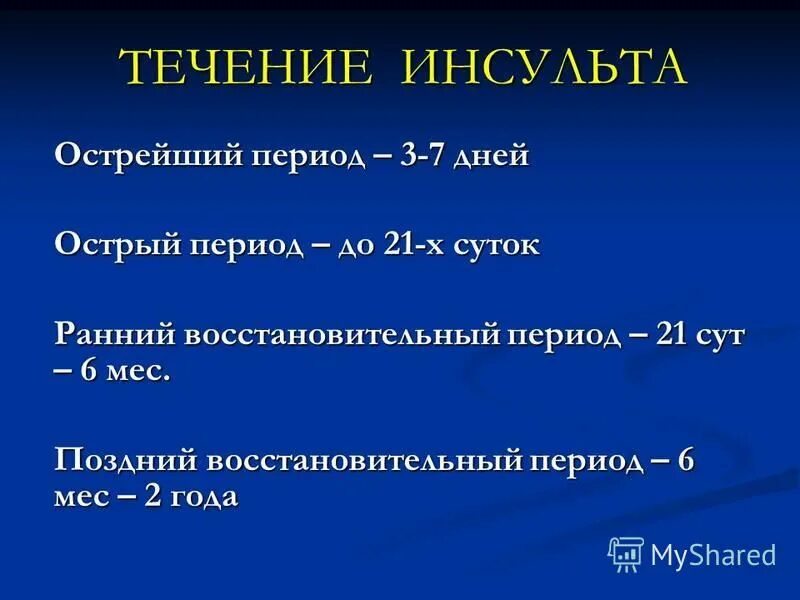 Восстановительный период онмк. Онмк периоды восстановления. Острый период ишемического инсульта продолжительность. Стадии развития ишемического инсульта. Периоды ишемического инсульта сроки.
