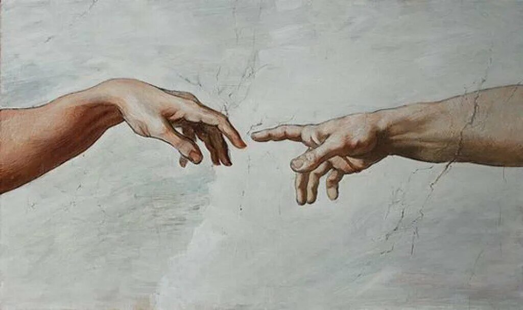 Микеланджело Сотворение Адама. Леонардо да Винчи Сотворение Адама руки. Картина Микеланджело Сотворение Адама руки.