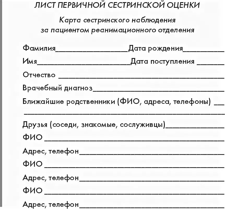 История болезни п. Лист первичной сестринской оценки состояния пациента заполненный. Карта сестринского обследования пациента образец заполнения. Лист первичной сестринской оценки пациента. Лист динамического сестринского наблюдения за пациентом.