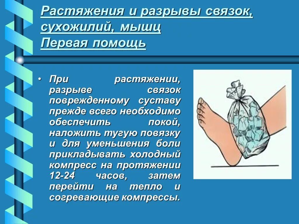 Первая при растяжении связок. Алгоритм 1 помощи при растяжениях. Первая помощь при растяжении и разрыве связок. При растяжении, разрыве связок. При разрывах связок и мышц.