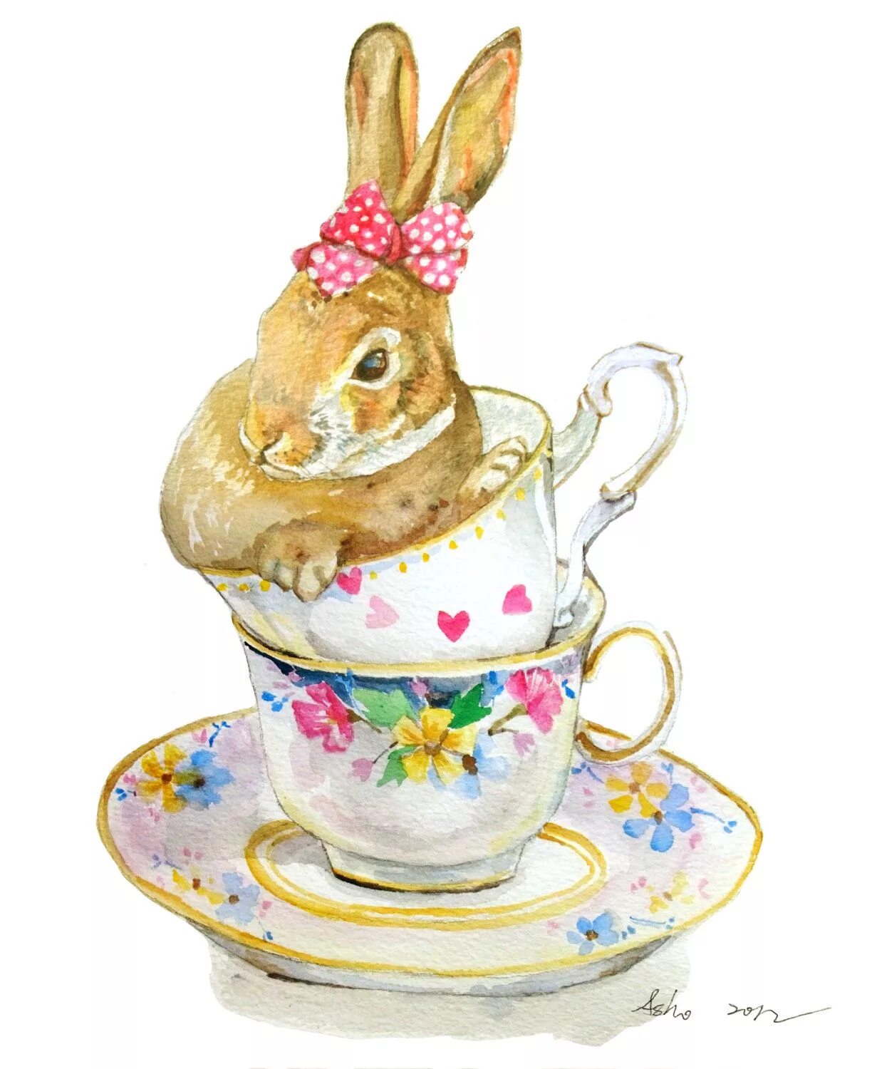 Rabbit cup. Пасхальный заяц акварель. Чашка с зайцем. Кролик в чашке. Заяц в кружке.