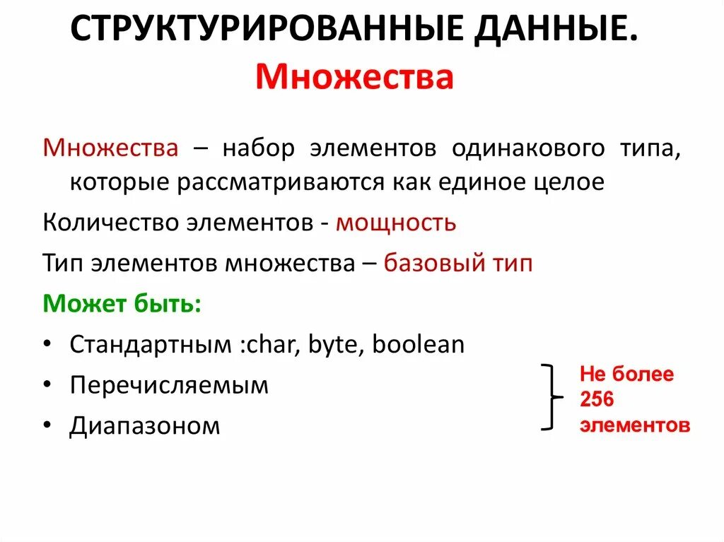 Структурированный Тип данных – множество.. Структурированные типы данных множества. Структурированные типы данных. Типы структурированности данных. Виды структурированных данных