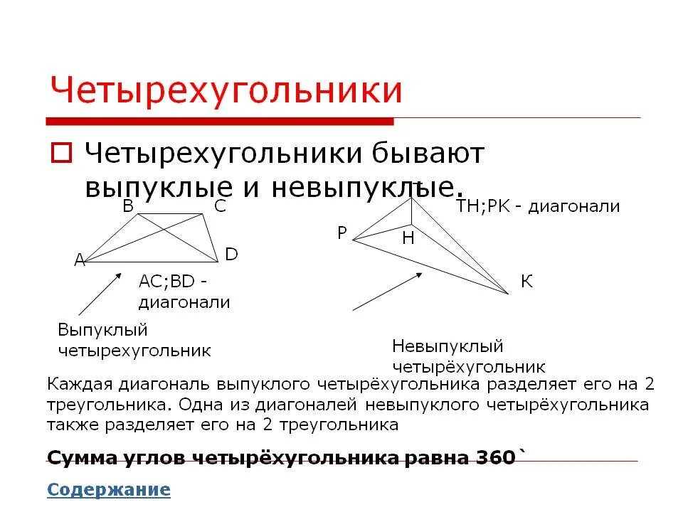 В любом четырехугольнике сумма углов равна 180. Свойства диагоналей выпуклого четырехугольника. Выпуклый и невыпуклый четырехугольник. Выпуклые и невыпуклые Четырехугольники 8 класс. Сумма невыпуклый четырехугольник свойства углов.